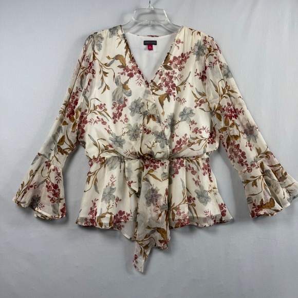 Vince Camuto Blouse Womens M Floral Long Sleeve Chiffon Blouson  Top - Picture 1 of 11